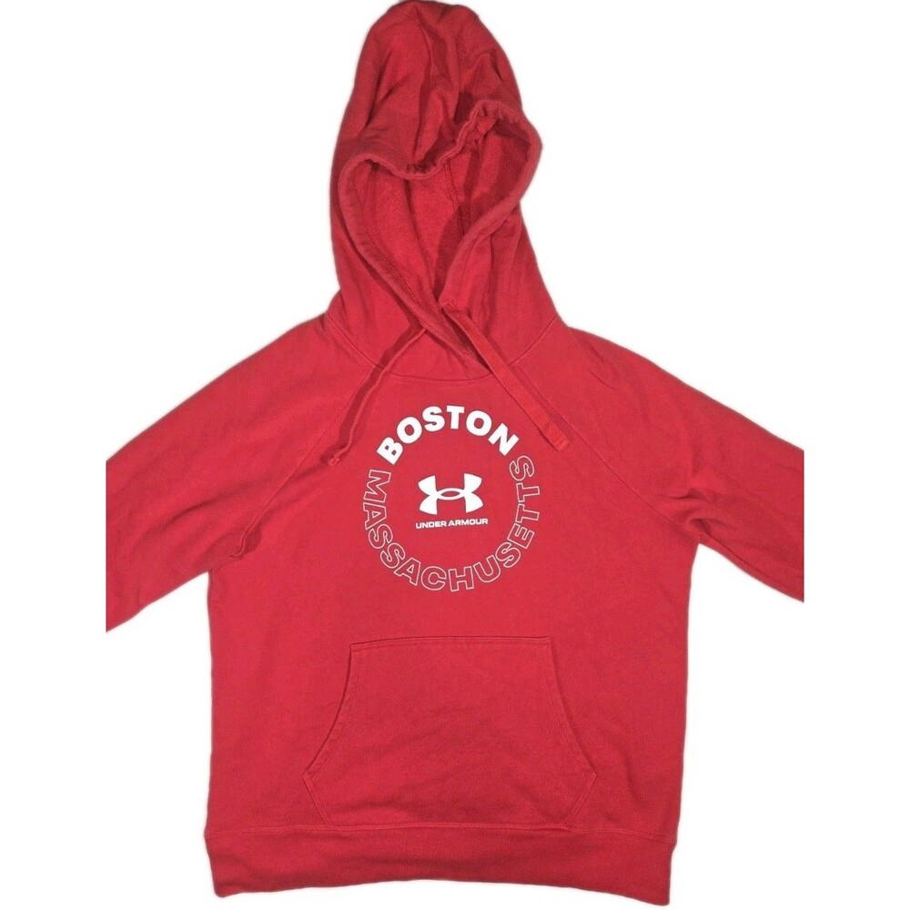 Under Armour Pullover Hoodie Boston Massachusetts Red Mens Medium Fair Condition